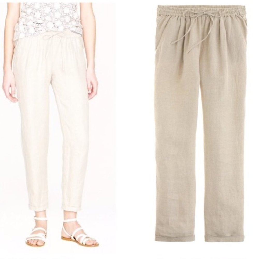 J. Crew Blue Drapey Drawstring 100% Linen Pants 12
